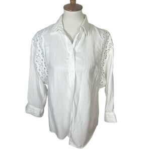 Sandro White Loyan Lace-Trim Crisp Button Down Dolman Sleeve Shirt Size 1 / S